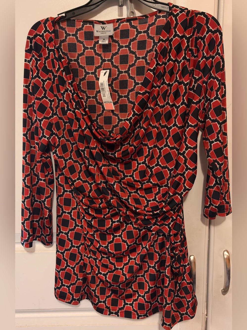 Worthington Geometric Drape-Neck Top Size M